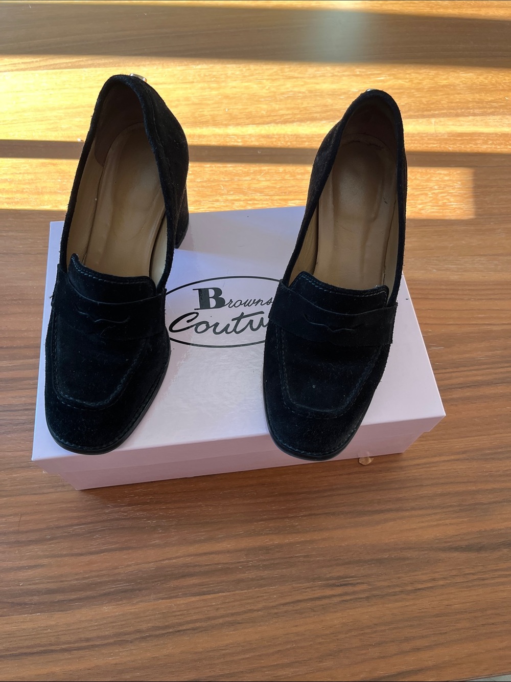 Browns Couture Black Suede Women's Block Heel Loafers